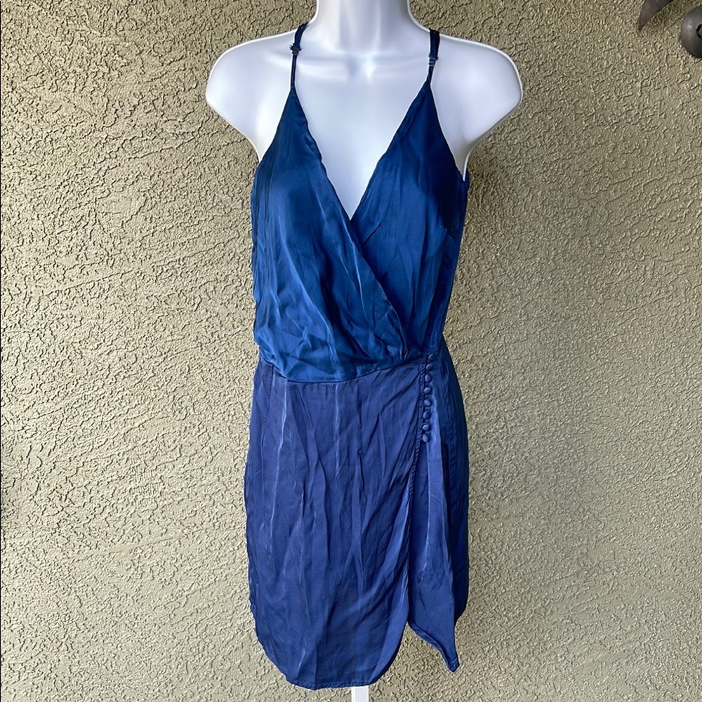 No.121 Young Fabulous & Broke Blue Wrap Mini Dress Halter Neck Size Medium